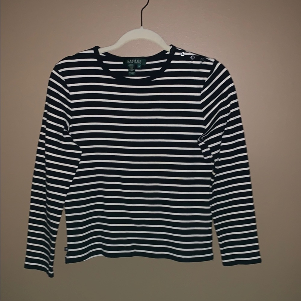 Ralph Lauren Women's Striped Long Sleeve Tee - Navy & White